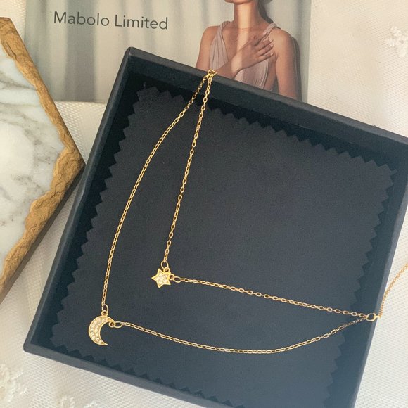 Moon and Star Double Chain Pendant Necklace - Picture 4 of 9